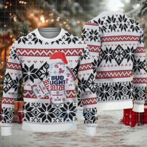 White Black and Red Nordic Snowflake Bud Light Seltzer Ugly Christmas Sweater
