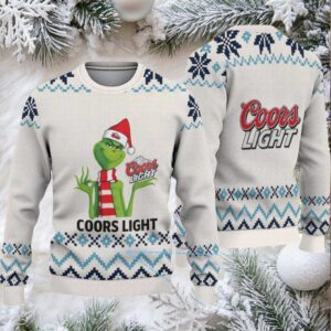 White & Blue Nordic Pattern “Grinch in Santa Hat Coors Light” Ugly Christmas Sweater – Coors Light Edition White & Blue Nordic Pattern “Grinch in Santa Hat Coors Light” Ugly Christmas Sweater – Coors Light Edition