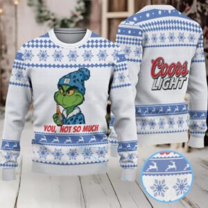 White & Blue Snowflake Pattern “Grinch You, Not So Much” Ugly Christmas Sweater – Coors Light Edition