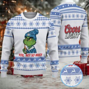 White & Blue Snowflake Pattern “Grinch You, Not So Much” Ugly Christmas Sweater – Coors Light Edition