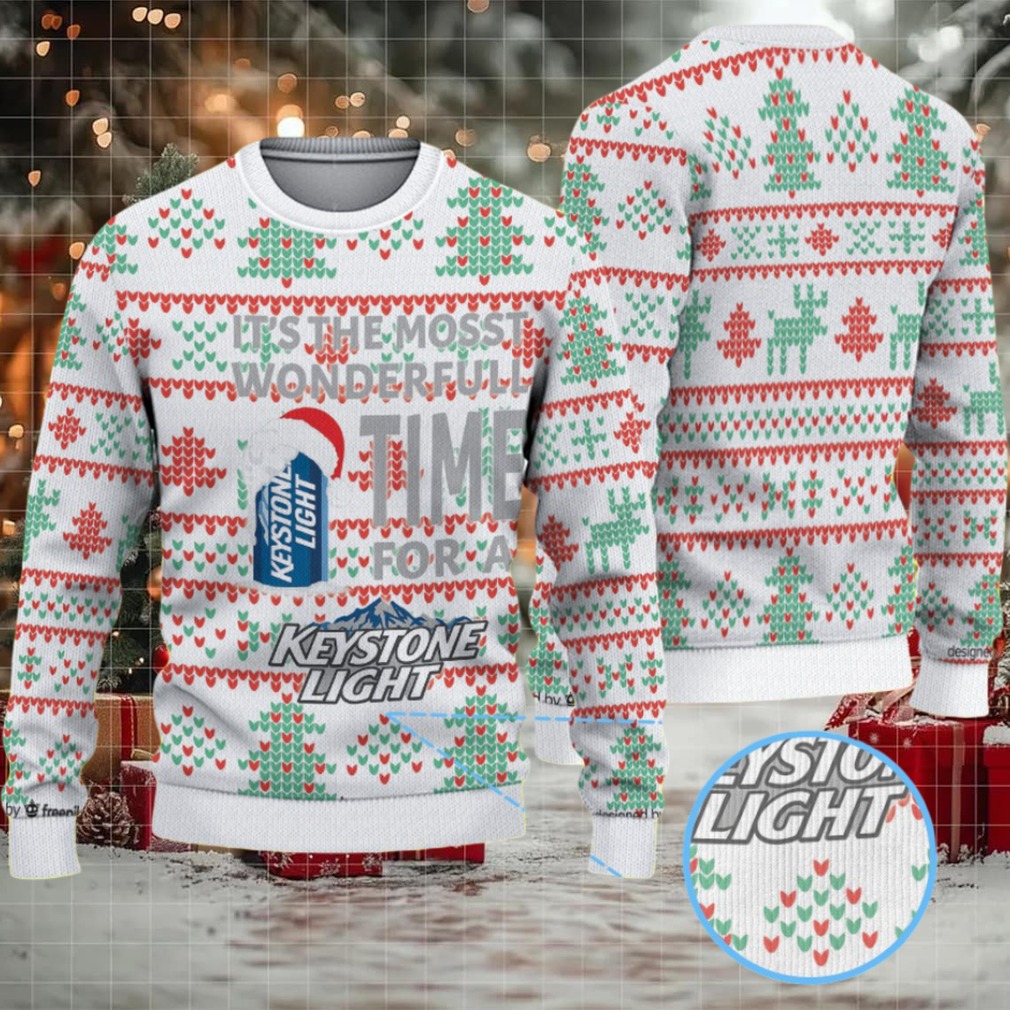 White Green and Red Christmas Tree Keystone Light Ugly Christmas Sweater White Green and Red Christmas Tree Keystone Light Ugly Christmas Sweater