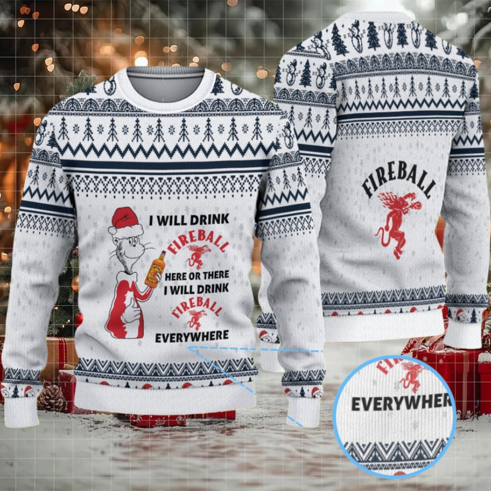 White & Navy Snowflake Pattern “I Will Drink Fireball Everywhere” Ugly Christmas Sweater – Fireball Cinnamon Whisky Edition White & Navy Snowflake Pattern “I Will Drink Fireball Everywhere” Ugly Christmas Sweater – Fireball Cinnamon Whisky Edition