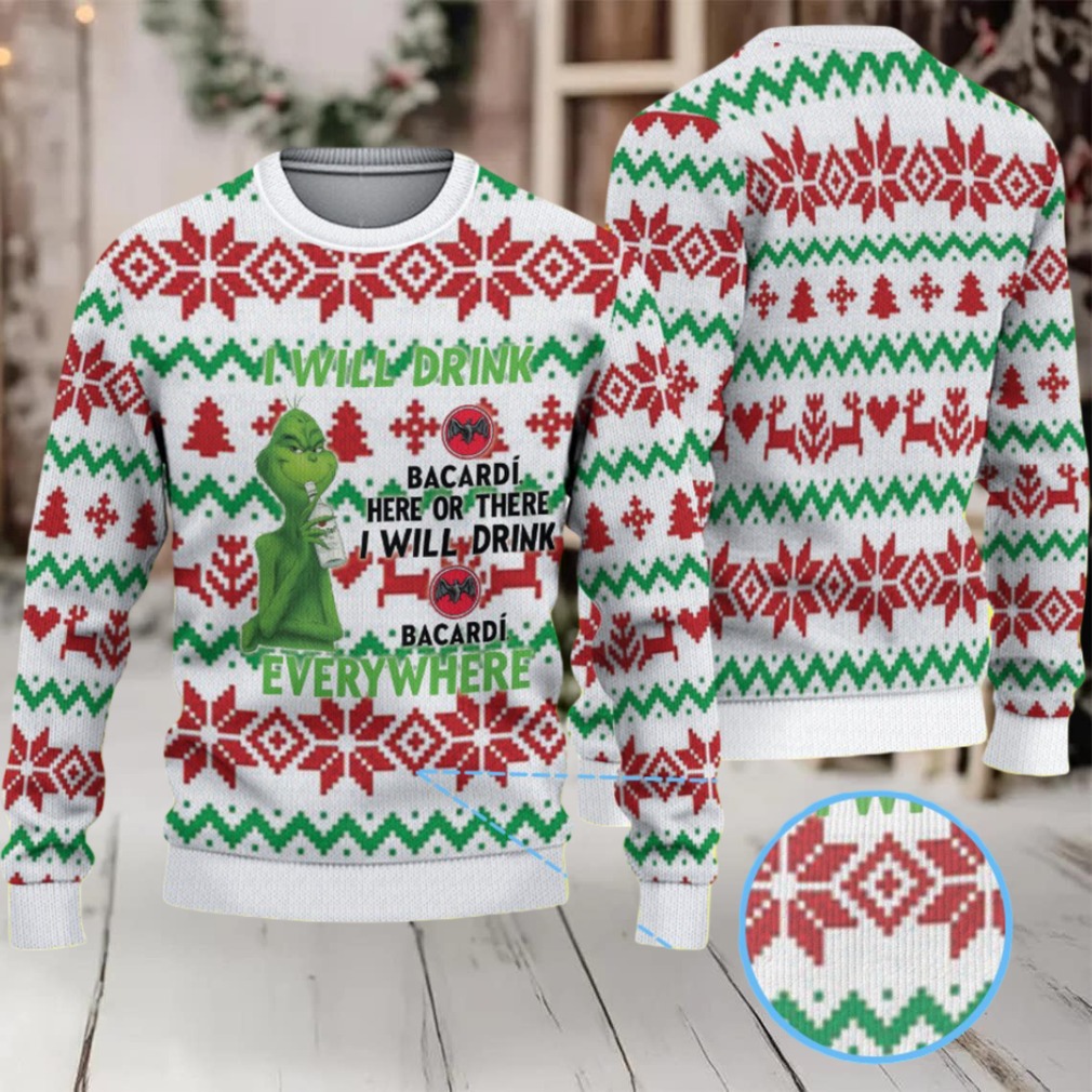 White Red & Green Fair Isle Poinsettia & Christmas Tree Bacardi Ugly Christmas Sweater White Red & Green Fair Isle Poinsettia & Christmas Tree Bacardi Ugly Christmas Sweater
