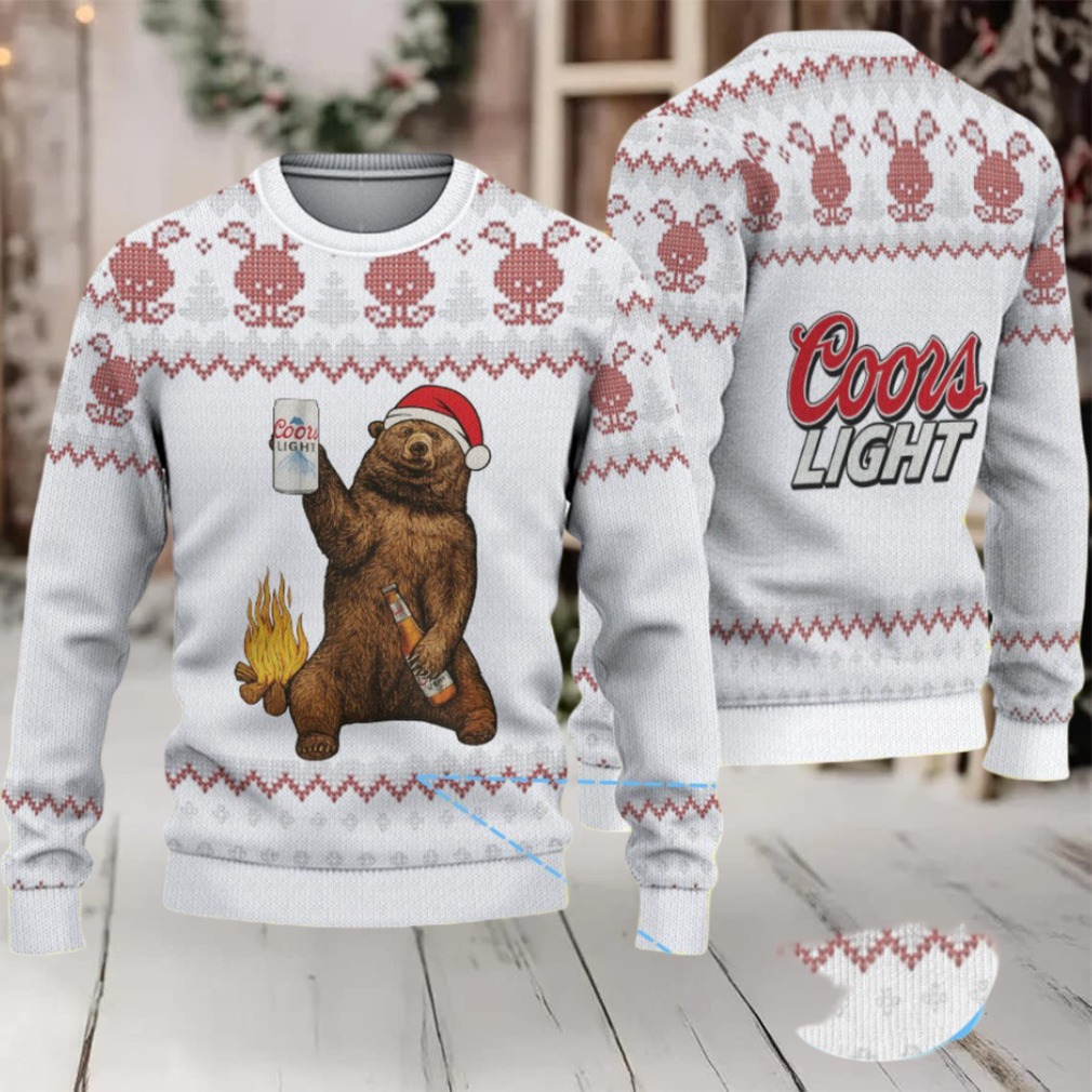 White & Red Reindeer Pattern “Santa Bear Holding Coors Light” Ugly Christmas Sweater – Coors Light Edition White & Red Reindeer Pattern “Santa Bear Holding Coors Light” Ugly Christmas Sweater – Coors Light Edition