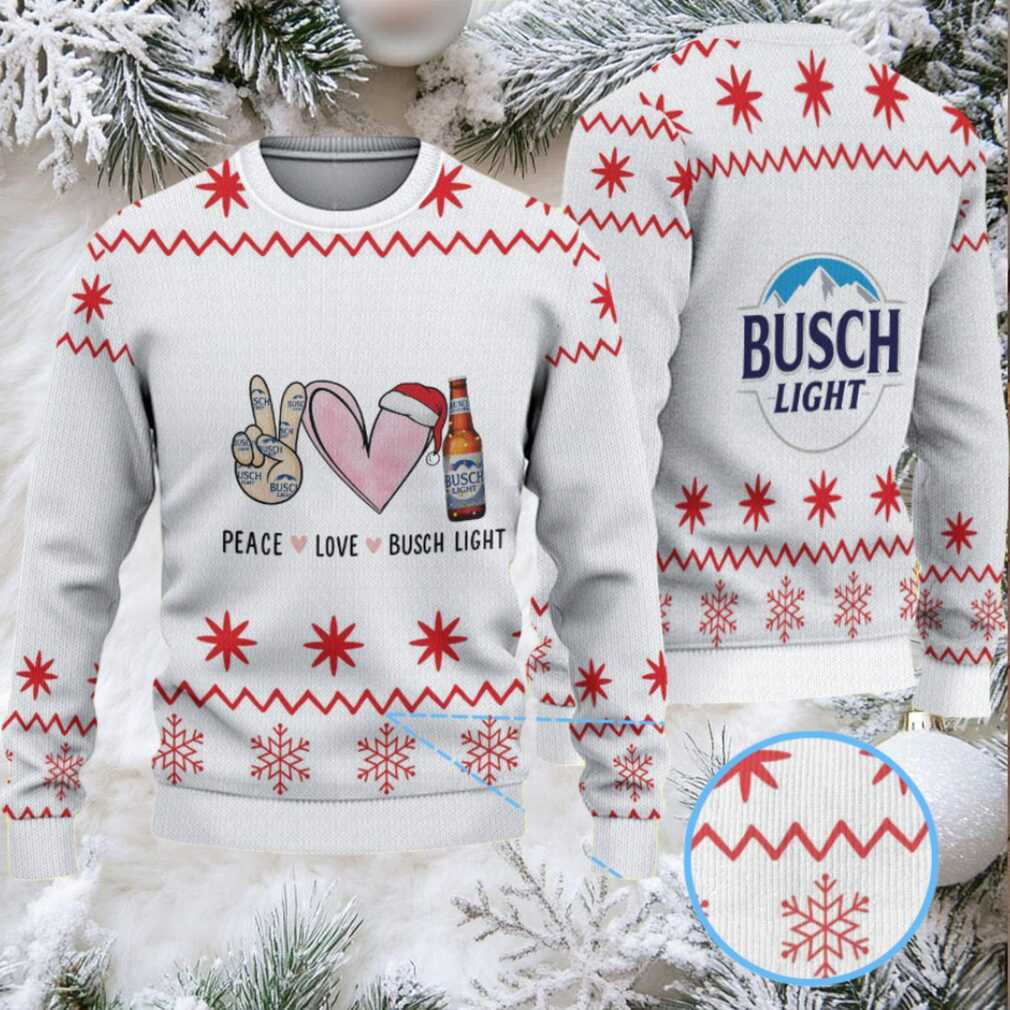 White & Red Snowflake Pattern “Peace Love Busch Light” Ugly Christmas Sweater