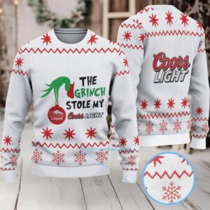 White & Red Snowflake Pattern “The Grinch Stole My Coors Light” Ugly Christmas Sweater
