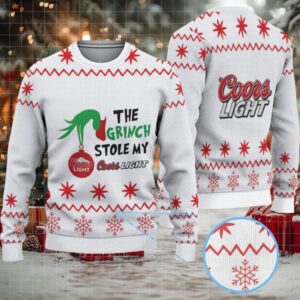 White & Red Snowflake Pattern “The Grinch Stole My Coors Light” Ugly Christmas Sweater