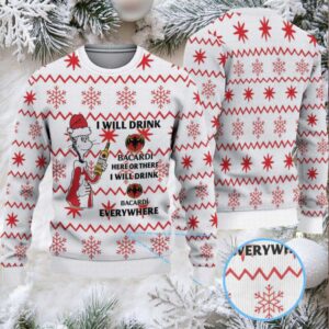 White & Red Snowflake Zigzag Bacardi Ugly Christmas Sweater