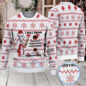 White & Red Snowflake Zigzag Bacardi Ugly Christmas Sweater