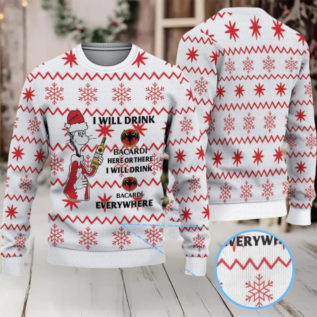 White & Red Snowflake Zigzag Bacardi Ugly Christmas Sweater White & Red Snowflake Zigzag Bacardi Ugly Christmas Sweater