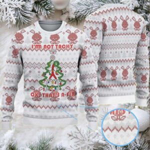 White Ugly Christmas Sweater with Red Reindeer and Snowflake Pattern Featuring Nurse Heartbeat Atrial Fibrillation Tree
