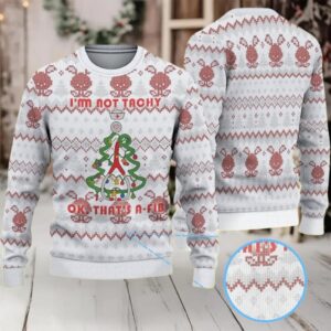 White Ugly Christmas Sweater with Red Reindeer and Snowflake Pattern Featuring Nurse Heartbeat Atrial Fibrillation Tree