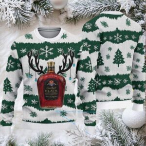 White and Green Christmas Tree Crown Royal Black Ugly Christmas Sweater
