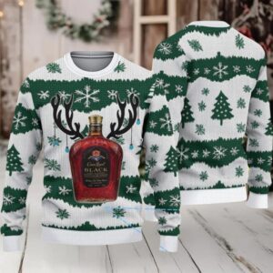 White and Green Christmas Tree Crown Royal Black Ugly Christmas Sweater