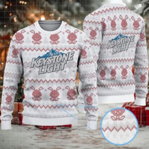 White and Red Candy Cane Keystone Light Ugly Christmas Sweater White and Red Candy Cane Keystone Light Ugly Christmas Sweater