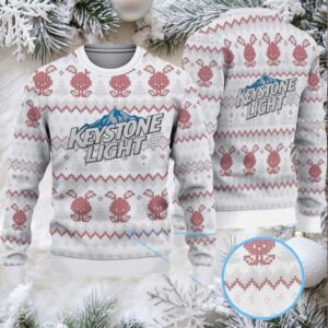 White and Red Candy Cane Keystone Light Ugly Christmas Sweater