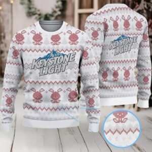 White and Red Candy Cane Keystone Light Ugly Christmas Sweater