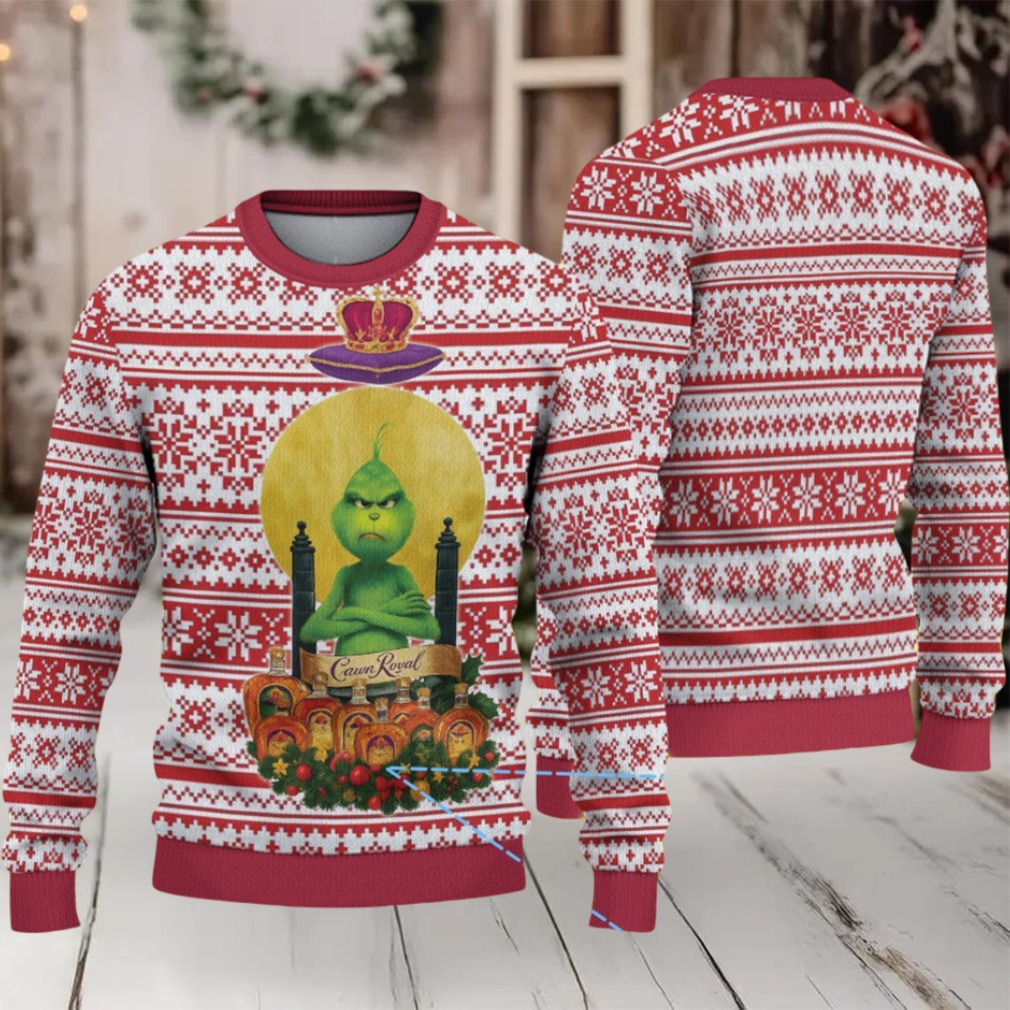 White and Red Fair Isle Snowflake Crown Royal Grinch Ugly Christmas Sweater White and Red Fair Isle Snowflake Crown Royal Grinch Ugly Christmas Sweater