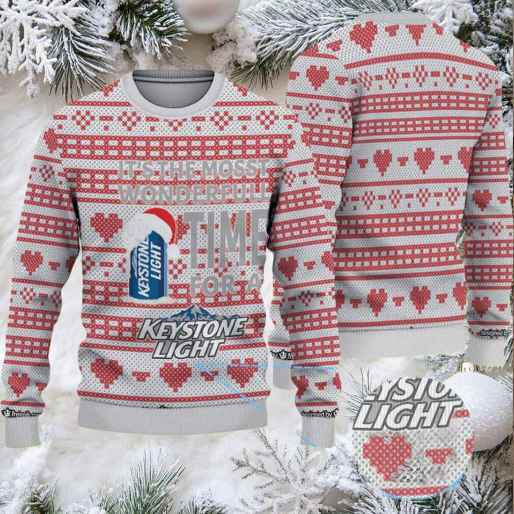 White and Red Heart Pattern Keystone Light Ugly Christmas Sweater