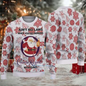 White and Red Snowflake Candy Cane Santa Crown Royal Ugly Christmas Sweater White and Red Snowflake Candy Cane Santa Crown Royal Ugly Christmas Sweater