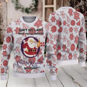 White and Red Snowflake Candy Cane Santa Crown Royal Ugly Christmas Sweater