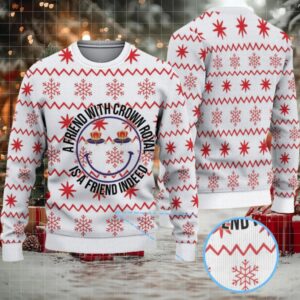 White and Red Snowflake Crown Royal Ugly Christmas Sweater White and Red Snowflake Crown Royal Ugly Christmas Sweater