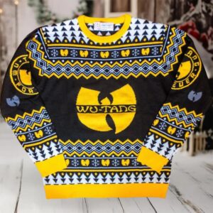 Wu Tang Clan Logo Snowflakes Yellow Black White Ugly Christmas Sweater