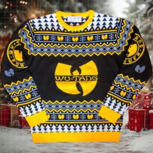 Wu Tang Clan Logo Snowflakes Yellow Black White Ugly Christmas Sweater