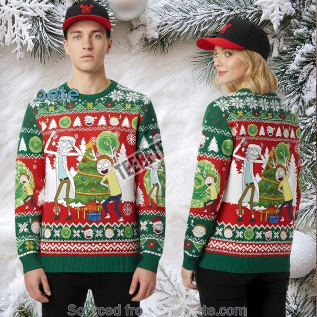 Rick And Morty Christmas Tree Ugly Christmas Sweater Red Green Mens Rick And Morty Christmas Tree Ugly Christmas Sweater Red Green Mens