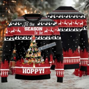 Season To Be Hoppy Rabbit Xmas Tree Ugly Christmas Sweater Black Naughty