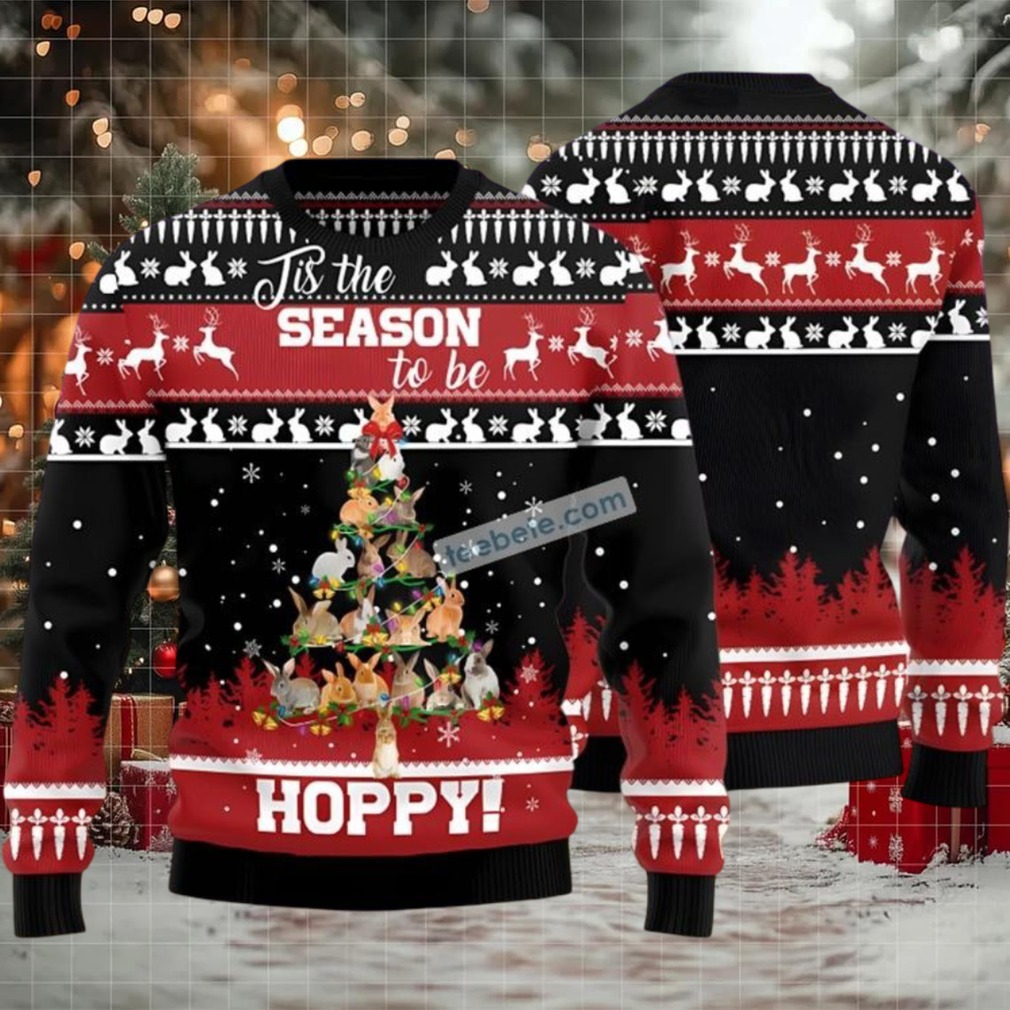 Season To Be Hoppy Rabbit Xmas Tree Ugly Christmas Sweater Black Naughty Season To Be Hoppy Rabbit Xmas Tree Ugly Christmas Sweater Black Naughty
