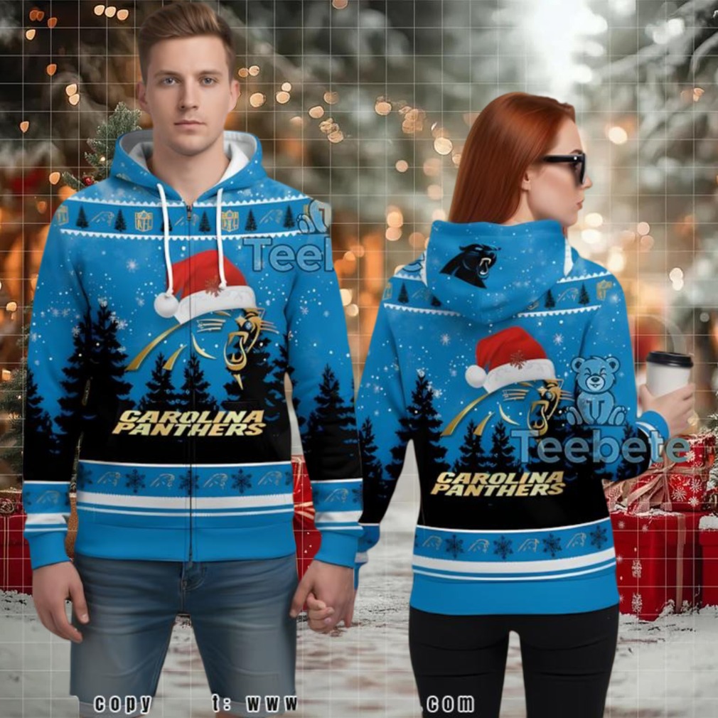Carolina Panthers Santa Hat Christmas 3D Ugly Hoodie Print