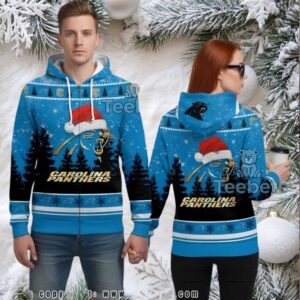 Carolina Panthers Santa Hat Christmas 3D Ugly Hoodie Print