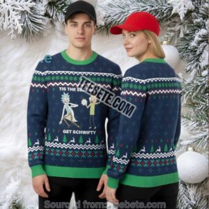 Rick And Morty Tis The Season Get Schwifty Ugly Christmas Sweater Blue Best