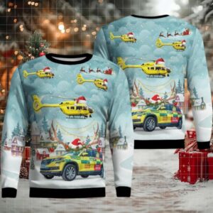 Yorkshire Air Ambulance Car Eurocopter EC 145T2 Christmas AOP Sweater