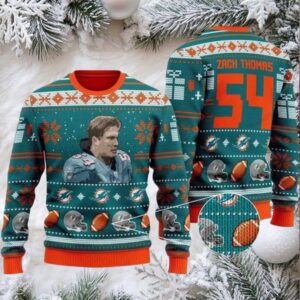 Zach Thomas 54 Miami Dolphins Nfl Christmas Sweater Zach Thomas 54 Miami Dolphins Nfl Christmas Sweater
