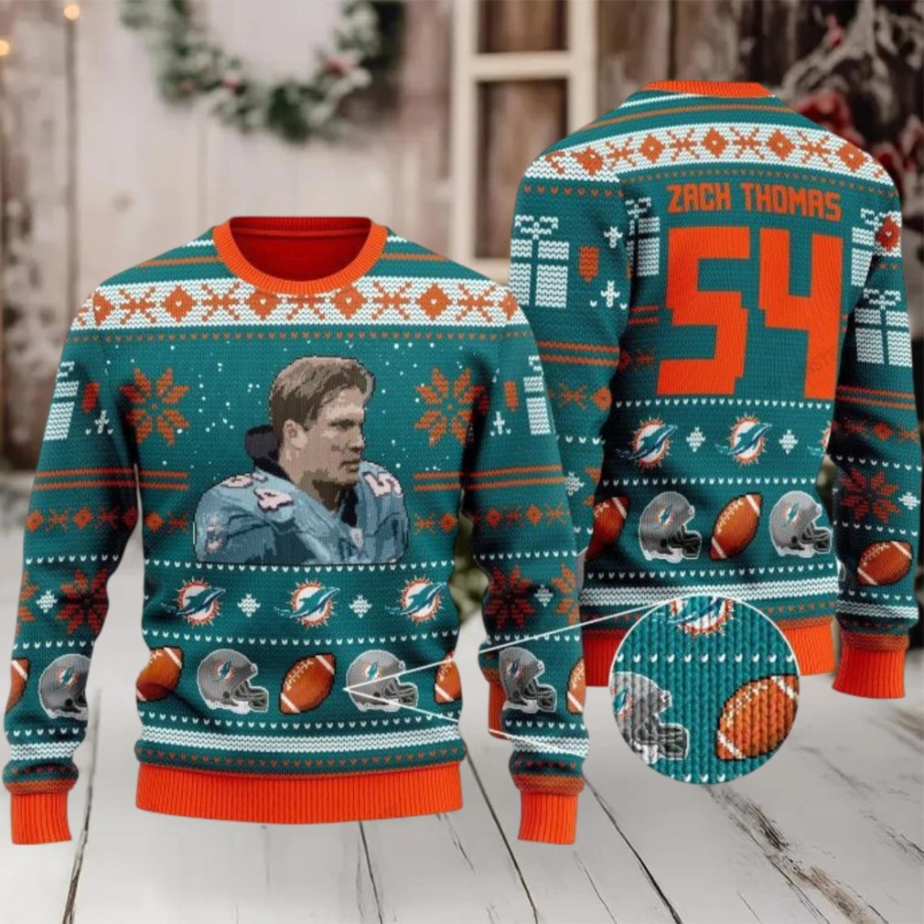 Zach Thomas 54 Miami Dolphins Nfl Christmas Sweater Zach Thomas 54 Miami Dolphins Nfl Christmas Sweater