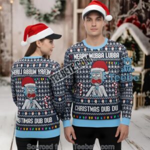 Rick And Morty Merry Wubba Lubba Dub Dub Ugly Christmas Sweater Blue Mens Rick And Morty Merry Wubba Lubba Dub Dub Ugly Christmas Sweater Blue Mens