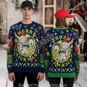 Rick And Morty Merry Rickmas Ugly Christmas Sweater Green Blue Cheap Rick And Morty Merry Rickmas Ugly Christmas Sweater Green Blue Cheap
