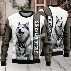 Siberian Husky Family Ugly Christmas Sweater White Vacation Siberian Husky Family Ugly Christmas Sweater White Vacation