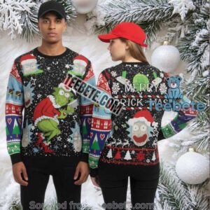Merry Grick Mas Rick And Morty Grinch Ugly Christmas Sweater Black Mens