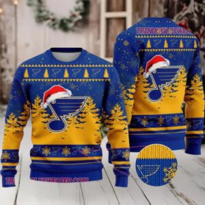 NHL St Louis Blues Santa Hat Ugly Christmas Sweater