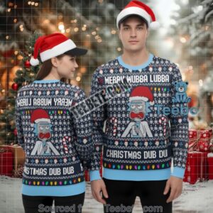 Rick And Morty Merry Wubba Lubba Dub Dub Ugly Christmas Sweater Blue Mens