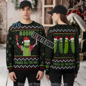 Rick And Morty Pickle Rick Ugly Xmas Sweater Green Black Mens Rick And Morty Pickle Rick Ugly Xmas Sweater Green Black Mens