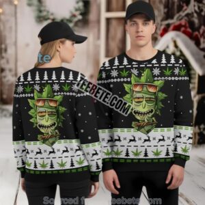 Rick And Morty Weed Leaf Ugly Christmas Sweater Green Family Rick And Morty Weed Leaf Ugly Christmas Sweater Green Family