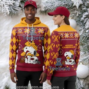 Peanuts Snoopy Arizona Cardinals Snoopy Xmas Tree Ugly 3D Zip Up Hoodie