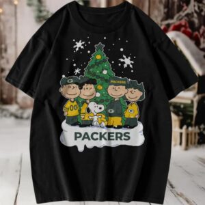 Green Bay Packers Christmas T shirt featuring Peanuts characters