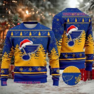 NHL St Louis Blues Santa Hat Ugly Christmas Sweater