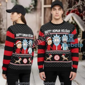 Rick And Morty Happy Human Holiday Ugly Christmas Sweater Red Best Rick And Morty Happy Human Holiday Ugly Christmas Sweater Red Best