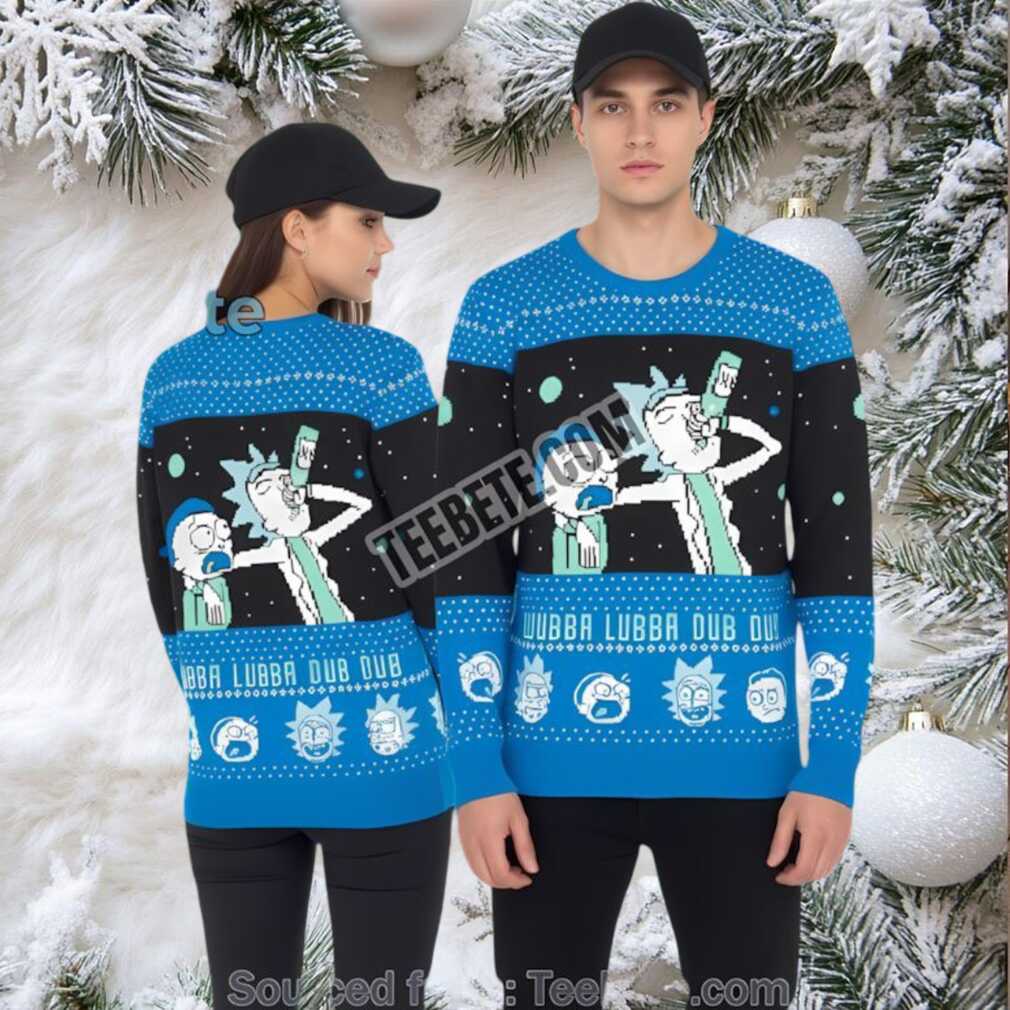 Rick And Morty Wubba Lubba Dub Dub Ugly Christmas Sweater Blue Best Rick And Morty Wubba Lubba Dub Dub Ugly Christmas Sweater Blue Best